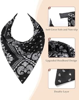 AWAYTR 3pcs Hair Bandana for Women Girls Hair Scarf Headband Bandana Double Layer Triangle Head Kerchief Boho Hair Band