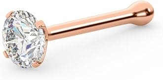 EternalDia IGI Certified 1.5mm/1.7mm/2mm Diamond Nose Stud With Ball / 14K Gold Nose Stud in 20 Gauge/Nose Ring Bone Diamond Color-I-J, Diamond Clarity- I2-I3 For Women