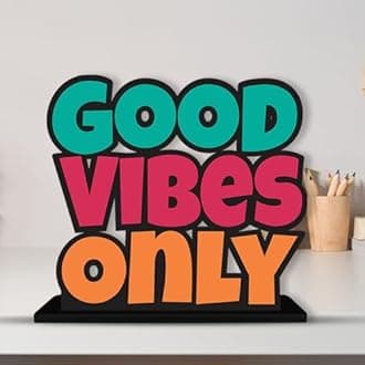 Artvibes Wooden Good Vibes Only Motivational Quotes Table Decoration For Office Desk | Home Decor Item | Living Room | Modern Art Wood Showpiece Gift Items (SP_1151)