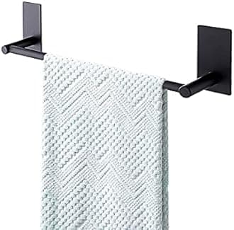 Songtec Stick Towel Bar Black 12-Inch, Adhesive Bath Towel Rack No Drill, Strong Adhesion Tape Mount Towel Holder, Stainless Steel - Black