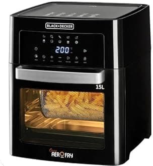 BLACK+DECKER Digital Air Fryer Oven, 1700W, 15L Family-Sized Capacity, Touch Control, 10 Preset Functions, 80-220°C Adjustable Temp, Rapid Air Convection, Smoke-Free Cooking, Black - AOF150-B5