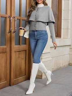 Saodimallsu Womens Cropped Cardigan Sweater Long Sleeve Fall Knit Cape Sweaters Button Up Trendy Outfits 2025