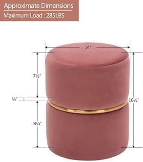 Epicdecor Round Footrest Stool with Linen Fabric Padded Seat Pouffe Ottoman in Velvet for Living Room-Pink