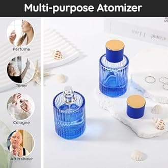 Segbeauty 1.7oz Glass Refillable Perfume Bottle Travel, 2Pcs 50ml Perfume Atomizer Empty Bottles Clear Container for Liquids, Cologne Spray Bottle Cologne Refill Bottle Blue