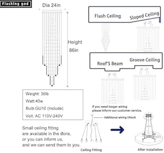 Flashing God D24''XH86'' Large Crystal Chandelier Silver Modern Raindrop Ceiling Light, High Ceiling Chandelier Suitable for Entrance Villas and Foyer