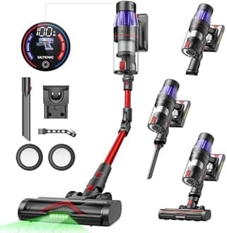 Ultenic Cordless Vacuum Cleaner, 550W/50Kpa, 60Mins Runtime, Stick Vacuum Cordless Rechargeable with 180°Bendable Wand, Anti-Tangle Brush, Vacuum Cleaners for Home/Pet Hair/Carpet/Floor U16