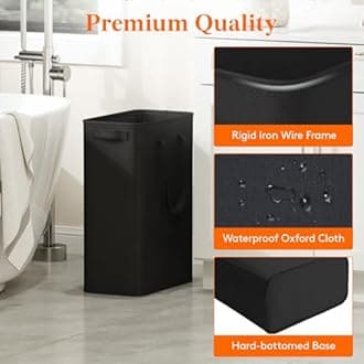 Lifewit 2 Pack Slim Laundry Hamper, Collapsible Narrow Laundry Basket, Small Tall Dirty Clothes Hampers with Handles for Bathroom Bedroom College Dorm, Black, 50L
