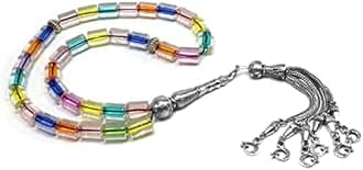 Mixed Color Transparent Column Acrylic Worry Beads, Prayer Beads, Tesbih, Tasbih, Tasbeeh, Rosary, Misbaha, Masbaha (10x7.5mm-33 Beads)