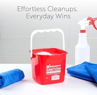 RW Clean 3 Quart Cleaning Buckets, 10 Detergent Square Buckets - With Measurements, Built-In Spout And Handle, Red Plastic Utility Buckets, For Home Or Commercial Use, Restaurantware