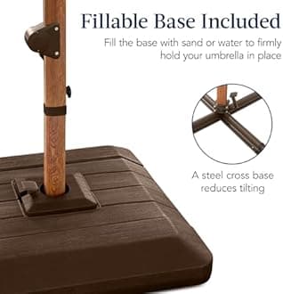 Best Choice Products 10ft Square Cantilever Patio Umbrella w/Base Included, Woodgrain Pattern Pole & Solar LED Lights, 360-Rotation, Offset Hanging Outdoor Shade - Burgundy