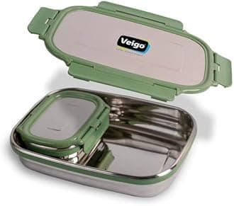 Veigo Stainless Steel Lunch Box Military Green Containers (1 Lunch Box Set (950ml + 180ml)) | Leakage Proof Tiffin| Lunch Box for School | Jumbo+Veg Box