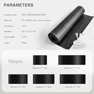 Grounding Mat for Bed, Grounding Pad for Sleep, Anti-Slip PU Leather Grounding Mattress with Grounding Cord, 27''×76‘’, King