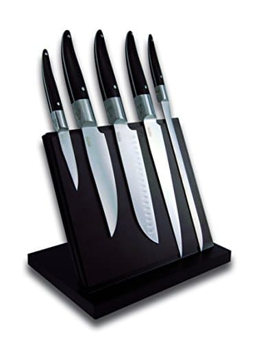 LAGUIOLE EVOLUTIONExpression Stainless Steel Kitchen Knife Block Set with Paring Knife, Santoku Knife, Kitchen Knife, Chefs Knife, Ham/Brisket Slicing Knife, Set of 5, Black