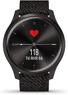 Garmin vivomove Style, Hybrid Smartwatch with Real Watch Hands and Hidden Color Touchscreen Displays, Graphite with Black Woven Nylon Band