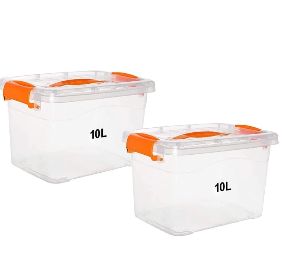 2pcs Plastic Storage Boxes, 10L Clear Stackable Containers With Lockable Lids, Clear Plastic Organizer – Transparent Box Storing Toys, Shoes, Kitchen Items, Snacks, Tools, Medicine