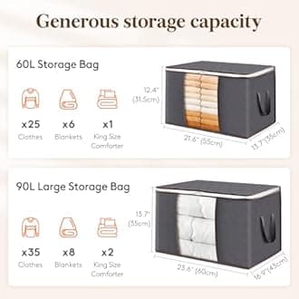 Lifewit 8 Pack Clothes Storage Bags, Foldable Storage Box Moving Bags Wardrobe Storage Organiser Packing Boxes for Moving House with Clear Window for Clothing Bedding Blankets, Grey