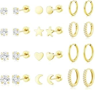 Adoyi Gold Hoop Earrings Set for Women 14K Gold Plated Chunky Twisted Gold Hoops Hypoallergenic Cubic Zirconia Small Huggie Hoop Earrings Pack for Girls Gift Lightweight