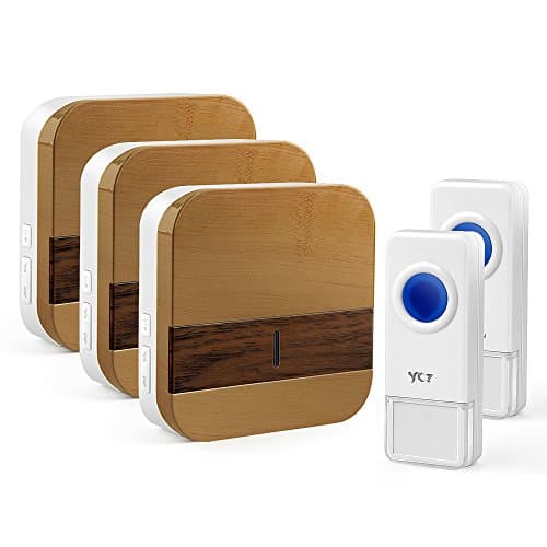 Wireless doorbell Waterproof Remote Doorbell with 2 Remote Button&3 Plugin .Power persistence.Operating at over 500feet Range with.52 kinds of ring tones.No Batteries Required for Receiver（wood）