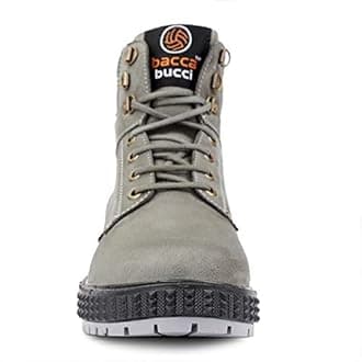 Bacca Bucci 4-Eye Artificial Suede Scott Moto Inspired Combat High top Ankle Boots for Men-Grey