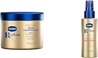 Radiant X Deep Nourishment Body Cream 100% Pure Shea Butter, Coconut Oil, Vitamin C, & Peptides 10 oz & Radiant X Replenishing and Hydrating Body Oil with 1% Lipids, Jojoba Oil, Coconut Oil