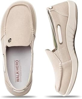 Womens Slip On Shoes - Casual Boat Loafers Shoes for Women with Arch Support - Plantar Fasciitis Canvas Sneakers for Daily Walking