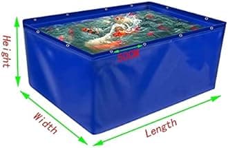YJFENG Foldable Fish Pond, Temporary Waterproof Canvas Holding Tank, 0.5mm Heavy Duty Tarp Water Storage Pool for Saltwater Fish, Koi Turtles with Drain (Color : Blue, Size : 4x1x1M)