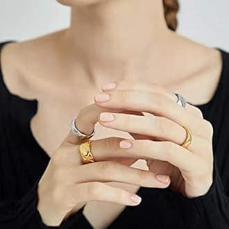 Shapes Studio 18k Gold Plated Rings for Women,Crush Wide Band Gold Plated Ring, Stacking Rings, Wedding Band Minimalist Style
