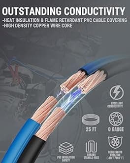 Powrun P025 Jumper Cables for 12/24V Car Battery, 1000A Heavy Duty Booster Cables with Carrying Bag, Jumper Cables Kit for Vehicles with up to 8.0 L Gas and 6.0L Diesel Engines