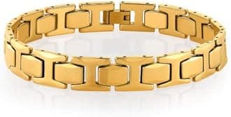 Urban Jewelry Stunning Solid Tungsten Link Bracelet for Men Polished Pyramid, Puzzle, Ceramic Style (Silver, Black, 18K Gold Plated Option)
