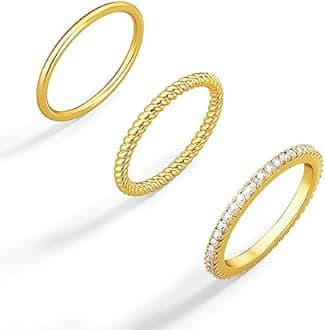 Moodear 3PCS Thin Stackable Ring Set - Dainty 14K Gold Plated Thumb CZ Rings for Women Non Tarnish Size 5-12