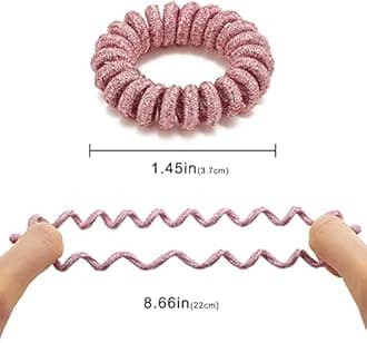 Spiral Glitter Pink Hair Ties for Women (12 Pcs) - Plastic Coil Ponytail Holders, No Crease Phone Cord Hair Ties for All Types