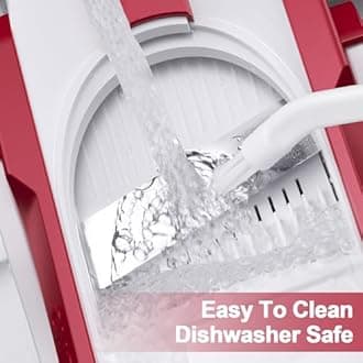 Safe Mandoline Slicer for Kitchen, Adjustable Thickness 0.1-8 mm, 5 in 1 Multi Vegetable Chopper, Potato Slicer, Food Chopper French Fry Cutte, with Paring Knife/Cleaning Brush, Mandolin (RoseRed)