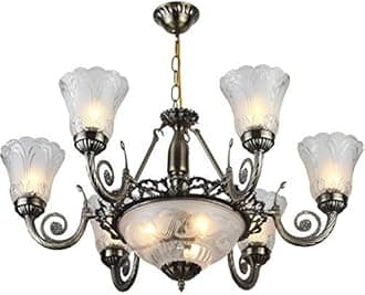 Corded Electric, Metal 9 Light Chandelier Light, Golden Antique for Living Room/Bedroom/Cafe/Restaurant/Kitchen/Offices/Indoor/Outdoor and Home Decoration (1232 (9 Light), Without Bulb)