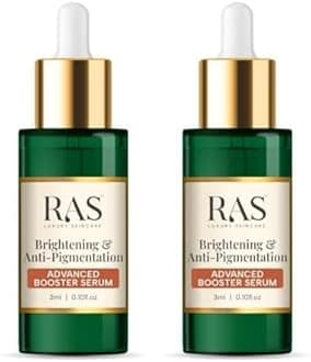 RAS Luxury Oils Brightening & Anti-Pigmentation Advanced Booster Serum | Glowing Skin with 2% Glutathione, 2% Alpha Arbutin, 2% Kojic Acid | Vitamin E | Reduces Dark Spot and Sun Spots (3 ml)