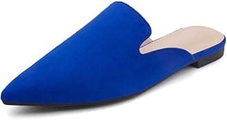 Shoe Land Cally Women's Mules, Pointed Toe Backless Loafer Shoes, Comfortable Flats, Slip-On Slides, Casual Flat Mule for Party, Office, Daily Wear, and Business, Navy, Size 8.5