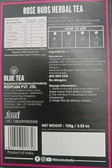 BLUE TEA - Rose Buds Tea - 3.52 Oz (100 Cups) Loose | Rich in Vitamin-C - For Hair & Skin | Flower Based - Herbal Tea - Vegan - Non-GMO - Non Bitter | Zipper Pack