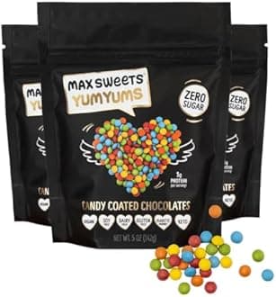 Max Sweets Dark Chocolate YumYums & Vegan Mini Chocolate Chips - Delicious Sugar Free Candy Ideal for Keto, Gluten Free, Diabetic, Low Carb, No Sugar Diets - 6 Pack