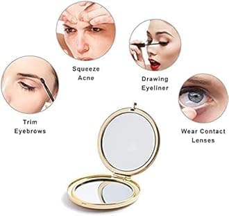 mpowtech Gold Magnifying Compact Mirror for Purse - 1x/2x Magnification Travel Makeup Mirror 2.76 inch Double-Sided Mini Folding Mirror,Cute Small Pocket Mirror for Gift,Travel Essentials