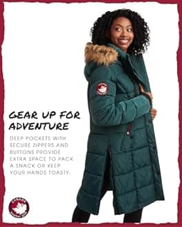 CANADA WEATHER GEAR Womens Long Puffer Coat - Heavyweight Wind Water Resistant Faux Fur Hood Parka Winter Jackets for Women