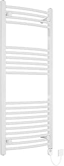 WarmeHaus 400W Electric Heated Towel Rail Thermostat 1200 x 500mm Thermostatic Heated Towel Rail Electric Ladder Radiator White Curved Towel Warmer