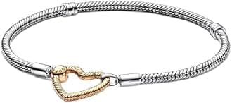 Moments Heart Closure Snake Chain Bracelet - Compatible Moments Charms - Gift for Her - Sterling Silver Shine with Cubic Zirconia - With Gift Box