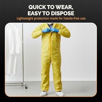 Tiger Tough Yellow Hazmat Suit Disposable - Chemical Protective Coveralls with Hood, PPE Paint Suit, Cleaning Jumpsuit