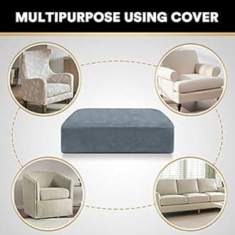PrinceDeco Stretch Velvet Couch Cushion Cover,Soft Cushion Slipcover for Chair Cushion Fitted Sofa Cover Furniture Protector for Sectional Cushion Cover (Width Up to 29.5", Stone Blue)