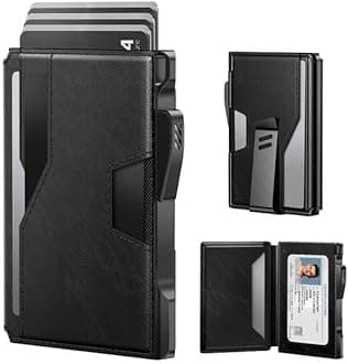 typecase Wallet for Men: Rfid-blocking with Money Clip Slim Leather Bifold ID Window Smart Pop Up Card Case Front Pocket Wallet with Gift Box, Black, Ultra-thin, Standard Wallet