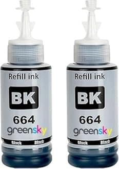 Greensky 664 Black Refill Ink for Epson L130, L360, L380, L361, L565, L210, L220, L310, L350, L355, L365, L385, L405, L455, L485 Printers (Pack of 2)