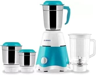 Jones Thunder Pro 750 Watt Mixer Grinder with 4 Jars for Grinding, Mixing, Juicing with Powerful Motor (Blue & White, 4 Jars)