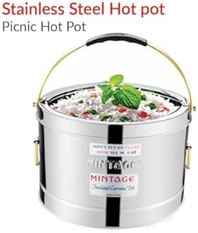 Mintage Stainless Steel Sambar Pot 10 Liters | Sambar Pot with Lid | Casserole For Cooking | Canteen & Hotel Container | Biryani Box |Hot Pot Picnic Jar Container Hot & Cold 12HR Serving Pots