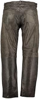 Men's Stonewash - Distressed - Vintage - Cowhide - Leather - Pants - Mid Rise, 100% Genuine Leather, Motorcycle & Casual Wear