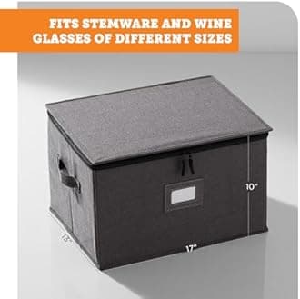 StorageLAB Wine Glass Storage, Holds 12 Red or White Wine Glasses, Fully-Padded Inside with Hard Top and Sides (Grey - Set of 2)