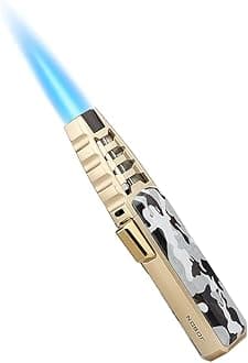 JOBONButane Torch Lighter, Refillable Candle Blow Lighter, Grill Kitchen Flame Thrower Torch, for Baking Cooking BBQ Camping Creme Brûlée - No Gas Included (Camouflage)
